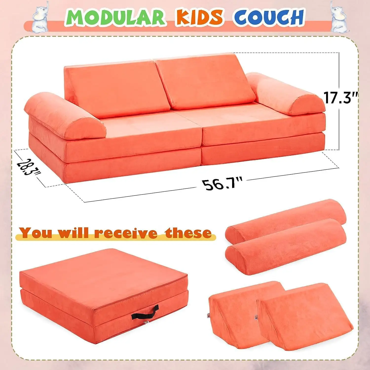 Large Kids Sofa, Kids Adult Floor Sofa Modular Furniture, Toddler Baby House Play Set, Modular Foam Indoor Outdoor Play Sofa