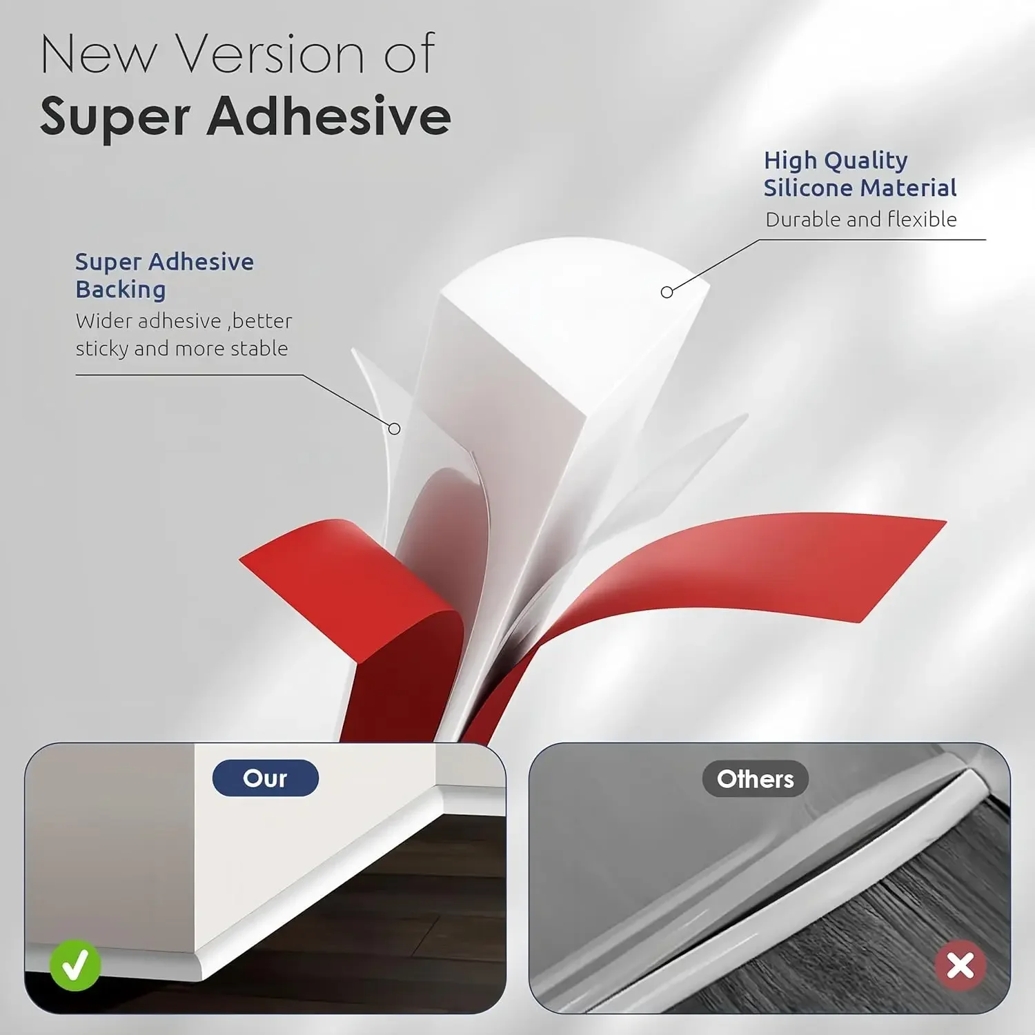 Flexible Silicone Water Stopper,1M Peel/Stick Shower Barrier, Anti-Leak Seal Strip for Bathroom Floor,Tub,Washing Machine