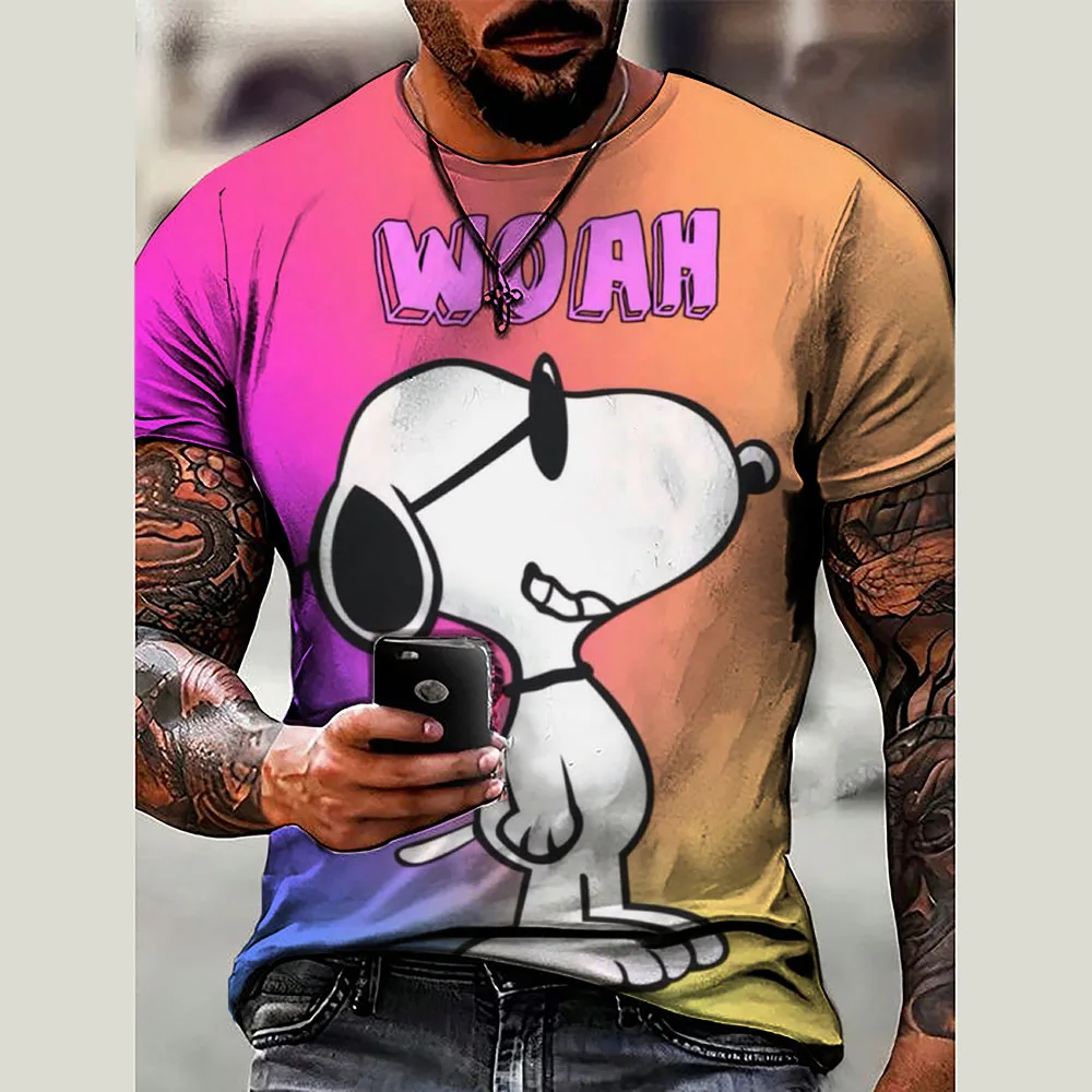 2024 Summer Snoopy Pattern 3D Printing T-shirt Cartoon Anime Casual Street Wear Men's and Women's Fashion T-shirt T-shirt Top