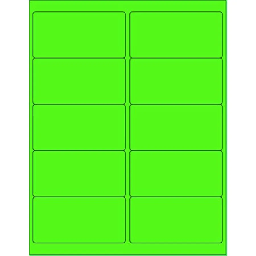 

8-1/2 x 11 Neon Color High Light Labels for Laser and Inkjet Printer 4 x 2-10 Per Page 1000 Labels