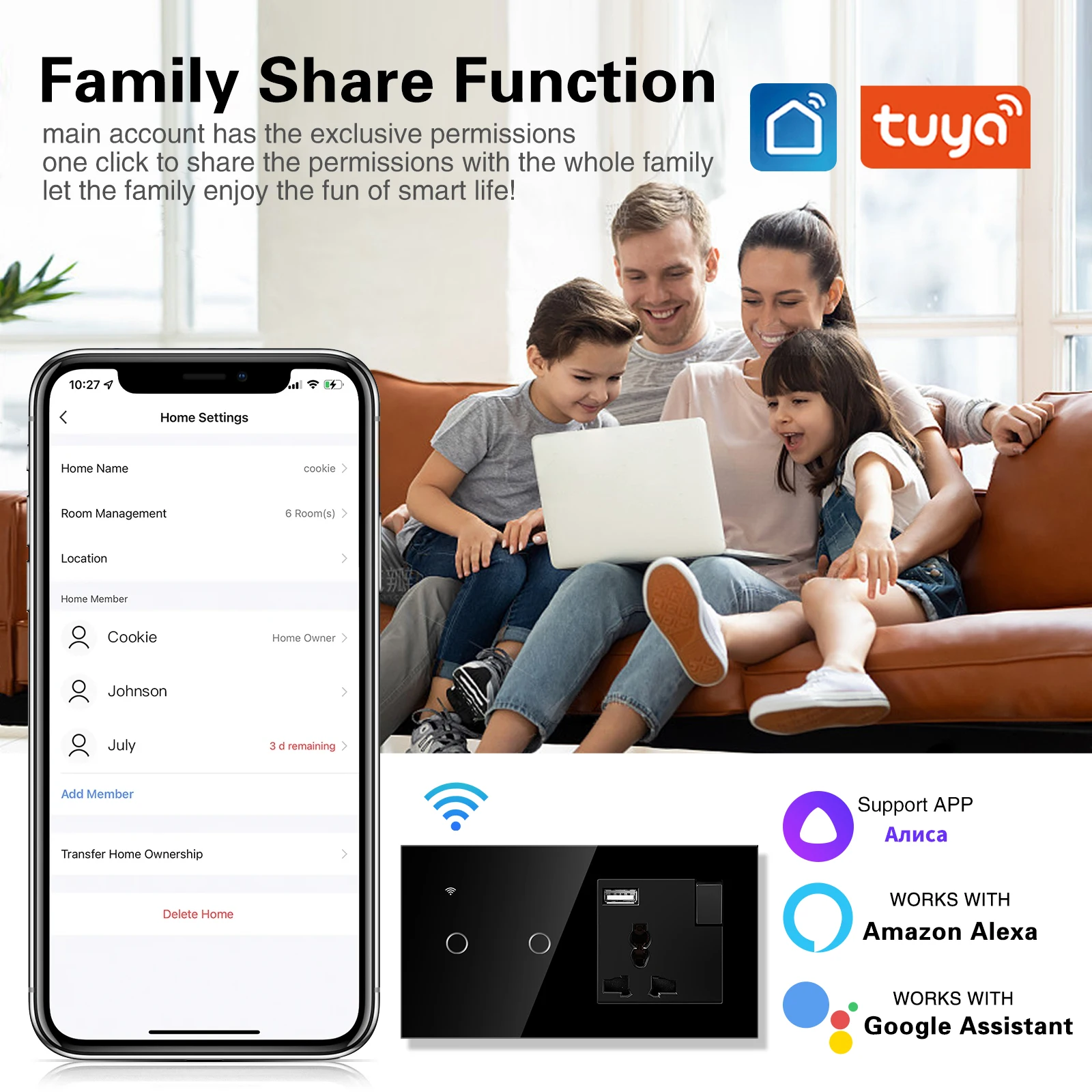 Universal Socket With EU Wifi Touch Switch Glass Panel Sensor Button Work With Google Home Tuya Alexa Voice Control interruptor
