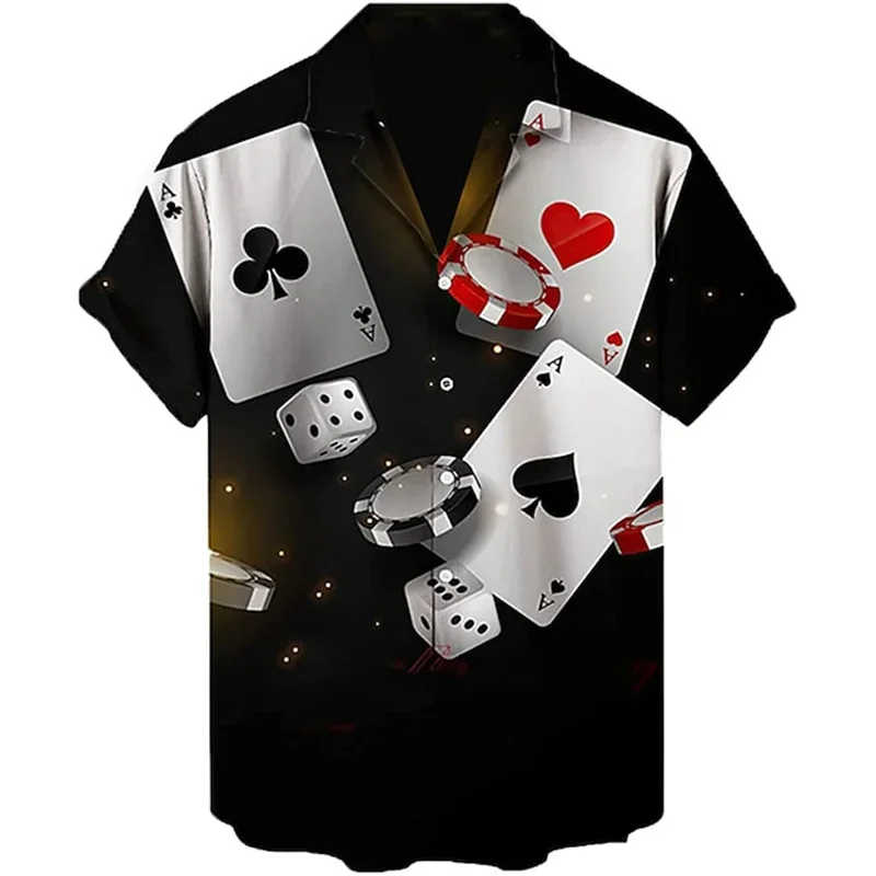 Multicolor Poker Shirt Men Short Sleeve Las Vegas Gambling Jackpot Party Cool Loose Fashion Casual Trendy Retro Vintage Casino