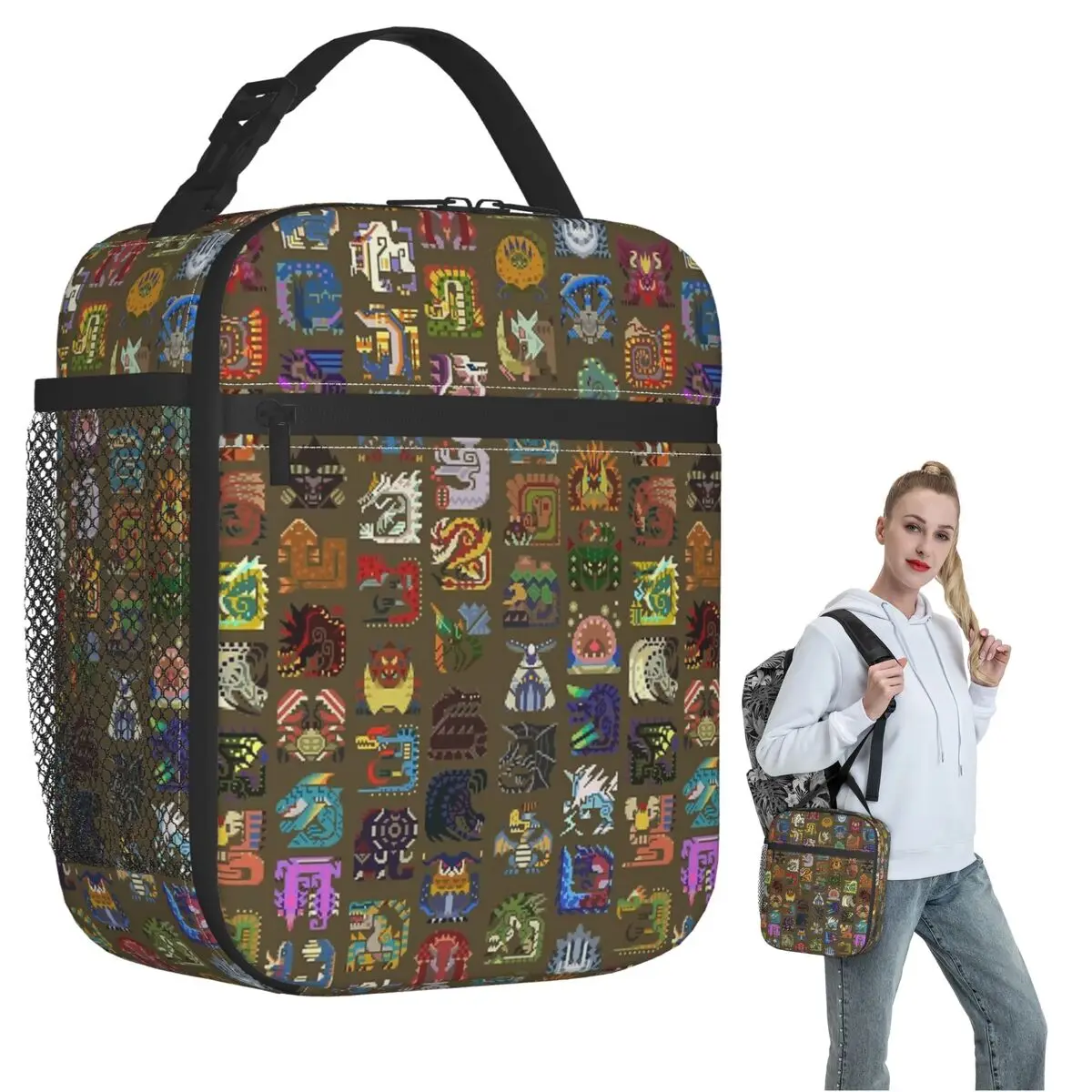 Large Monsters! Insulated Lunch Bag for Women Kids Portable Food Boxes Thermal Lunch Box Tote
