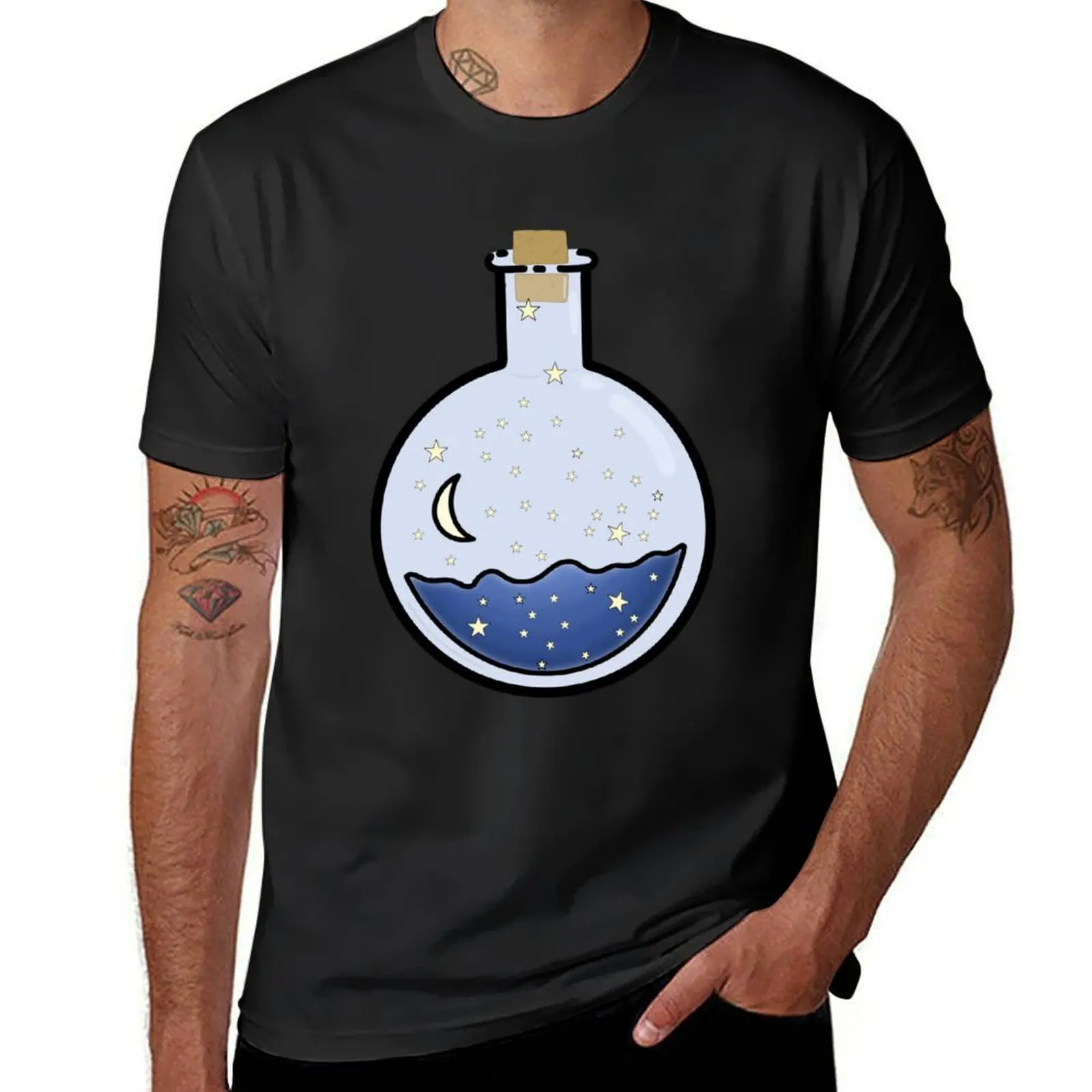 magic witch blue potion sticker moon stars T-Shirt oversizeds graphics funnys boys whites mens cotton t shirts