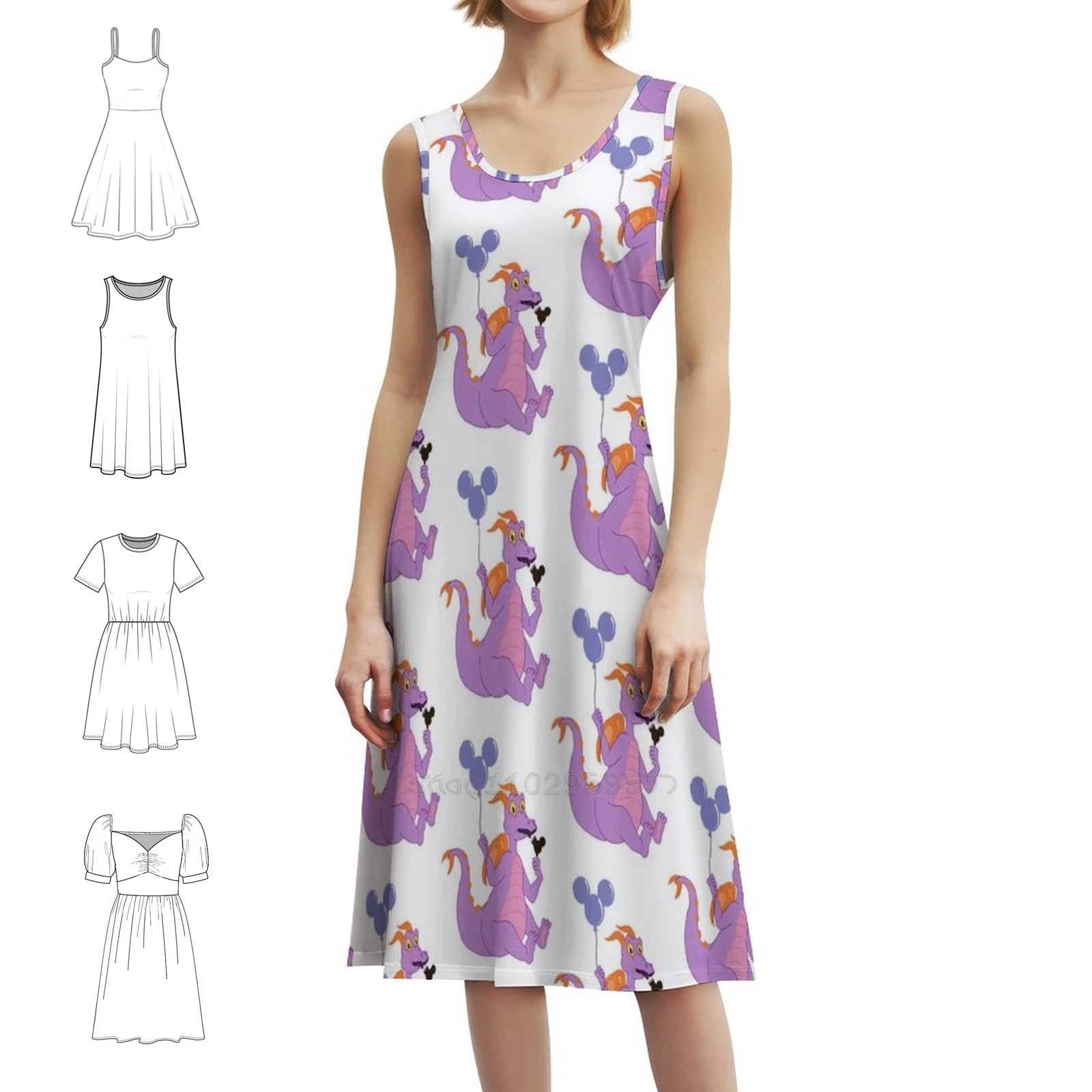 

Vintage Cartoon Movie-Classic Cartoon Kids Sexy Vacation Dress For Women Beach Party Birthday Mini Dress 80S Figment Funny