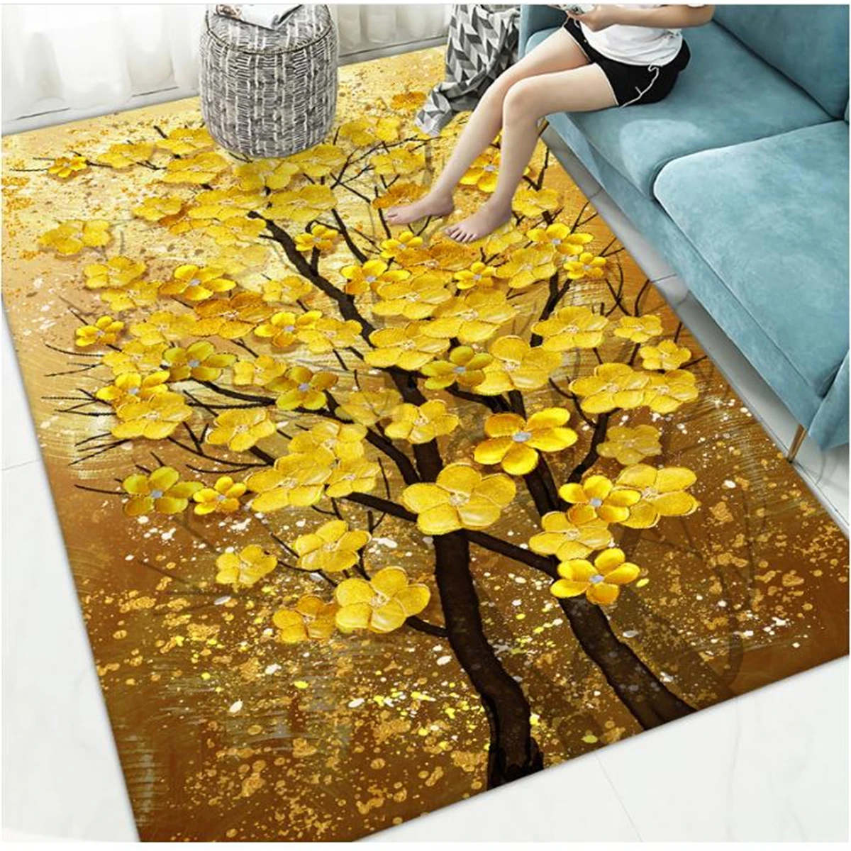 

Vintage print carpet living room end table mat abstract feather full floor mat cross-border Bed blanket relief carpet