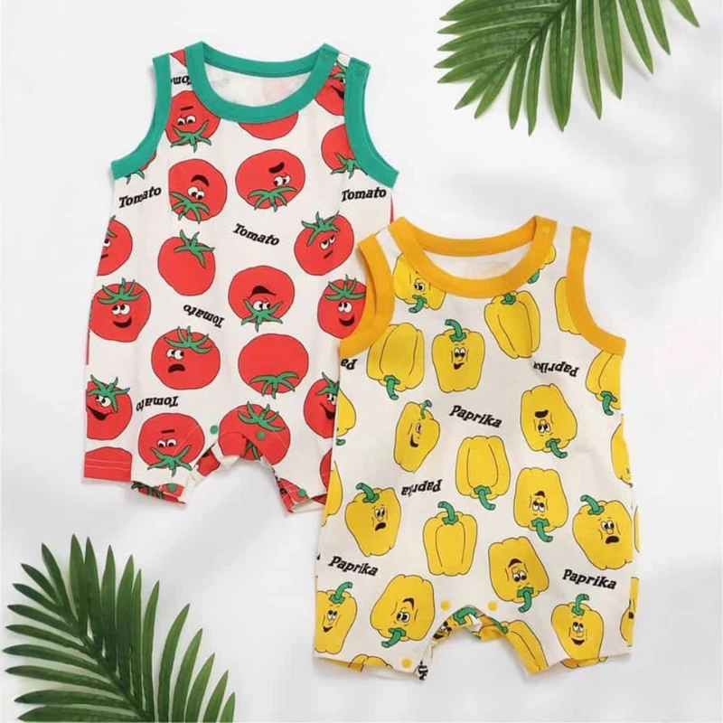 赤ちゃん男の子女の子夏ロンパース韓国語バージョンかわいい野菜プリントノースリーブロンパースおならコートボディスーツ1-3歳ジャンプスーツ