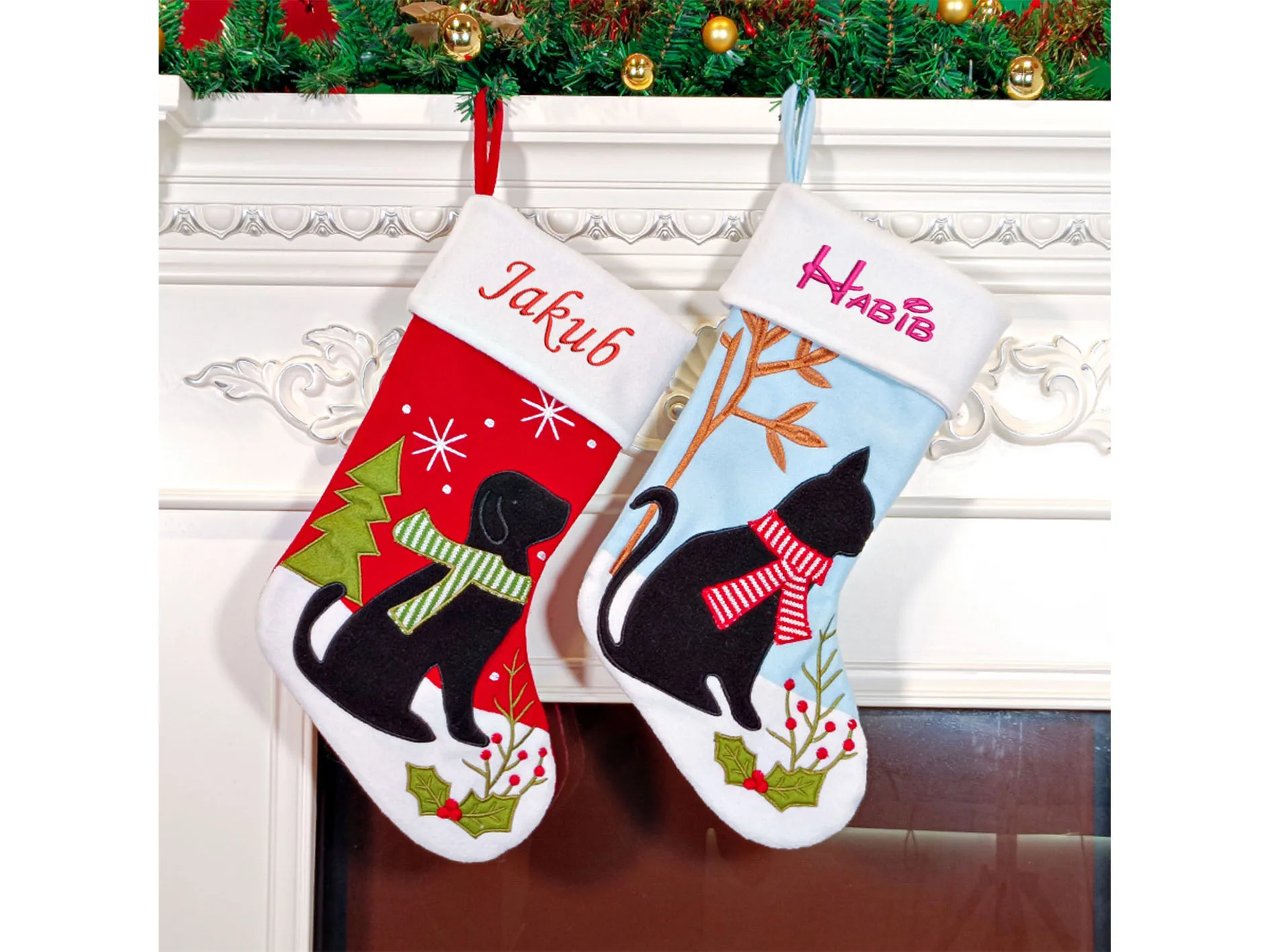 

Personalized Embroidery Hot Item 2024 Christmas New Item Christmas Decoration Cute Cat Dog Christmas Socks Gift Bag