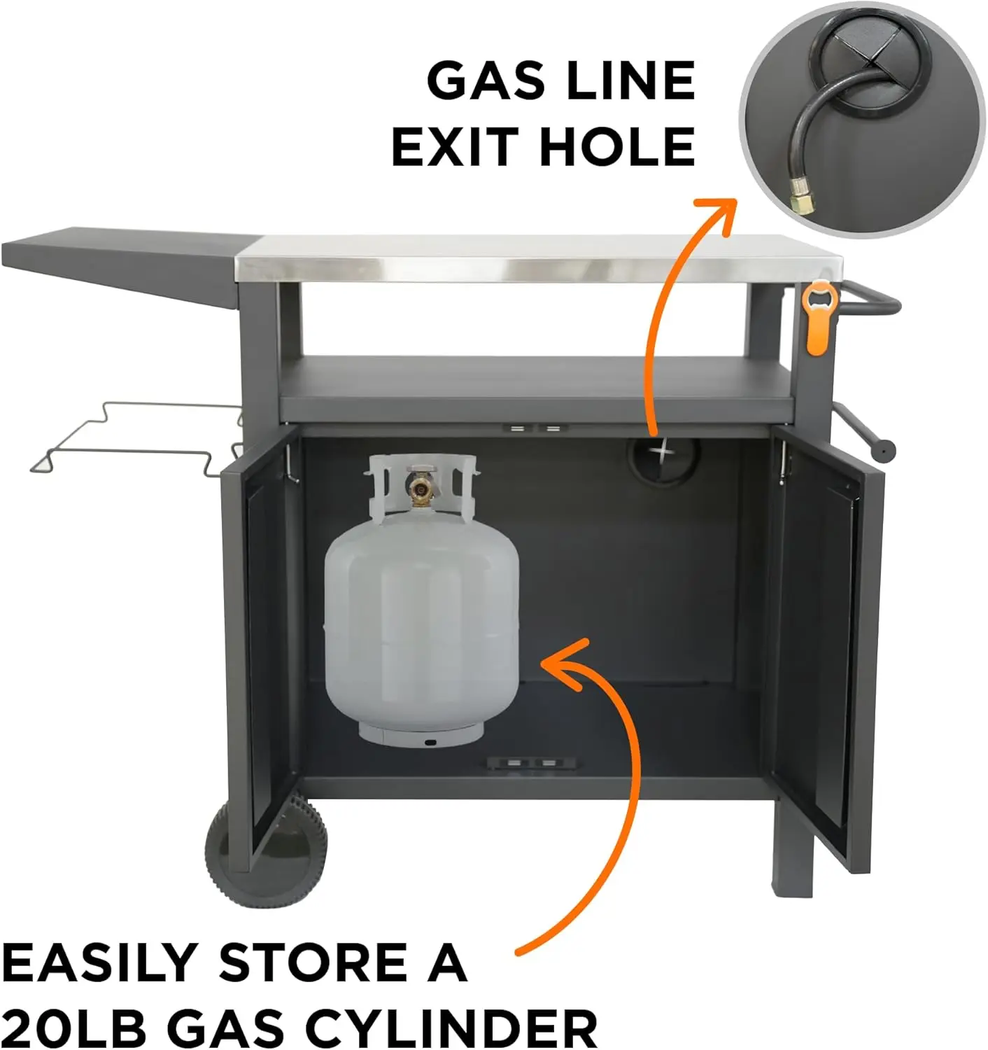 Wózek grillowy Xl na zewnątrz ze schowkiem - modułowy wózek do grillowania, szafka stojąca Bar Patio Kitchen Island Prep