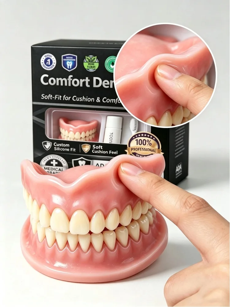 2026 Neues Instant Smile Formbares Silikon-Zahnersatz-Set, Natürliche Elfenbeinfarbene Ober- und Unterkiefer-Zahnersatz mit Zahnbürste und Zahnpasta