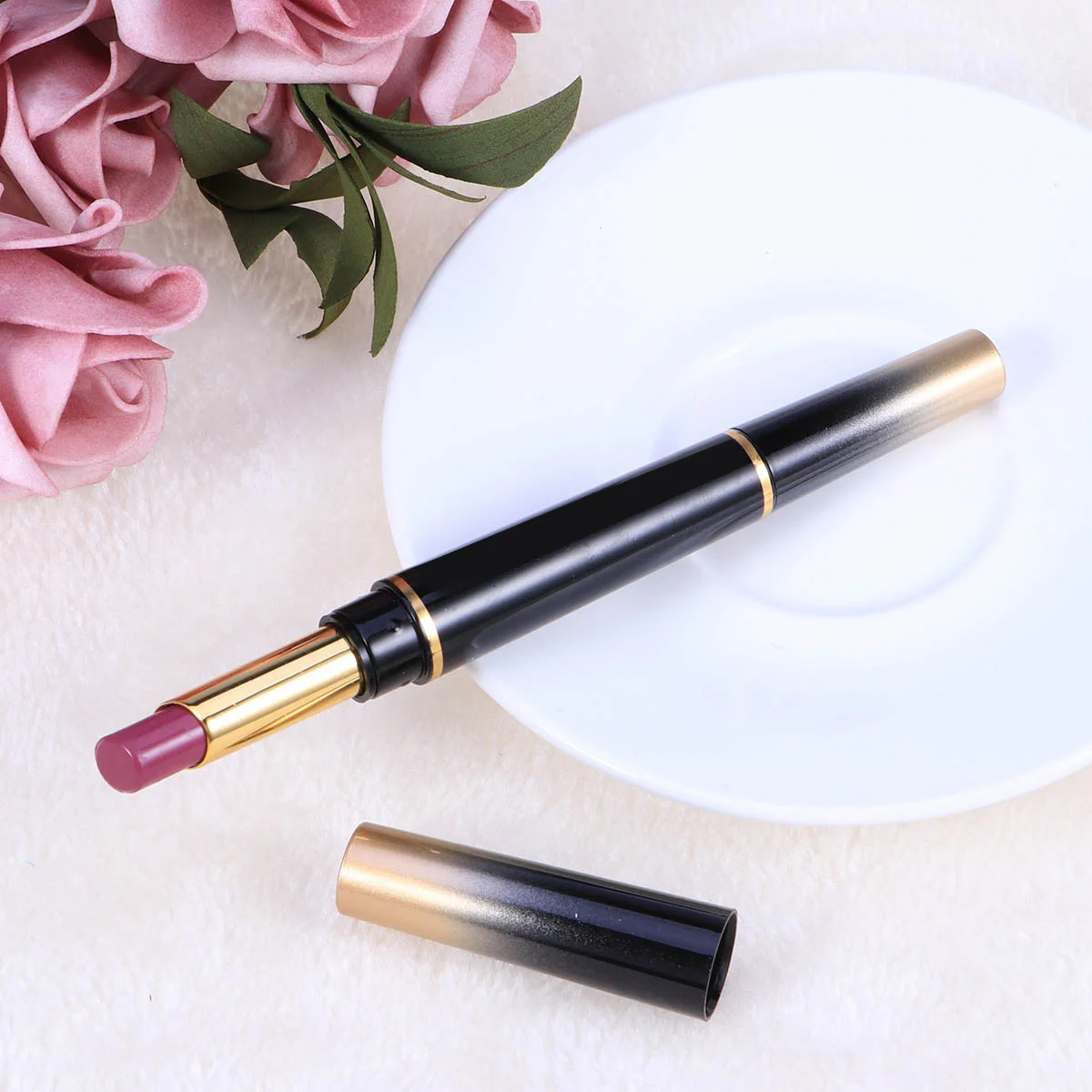 قلم تحديد الشفاه غير اللامع ذو نهاية مزدوجة، لون نقي حريري، لون عالي، أحمر شفاه غير لامع يدوم طويلاً #4