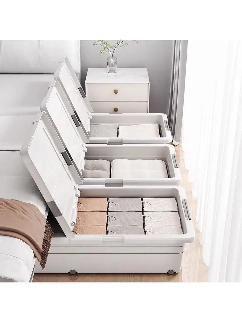 Extra Large Bed under Storage Box Flat Plastic Toy Organizer with Wheels Extended Length Home Use Utility Box Portable Design