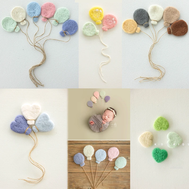 Wool Felt Mini Balloons Prop Handmade Balloon Love Shape Decorations Newborn Photography Props Colorful Toy Set For Baby Shoot