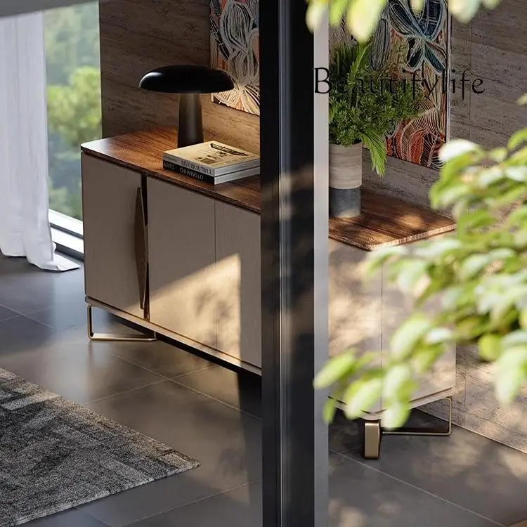 Italian simple side cabinet, the whole house is matched with the entrance light luxury walnut leaf series side cabinet