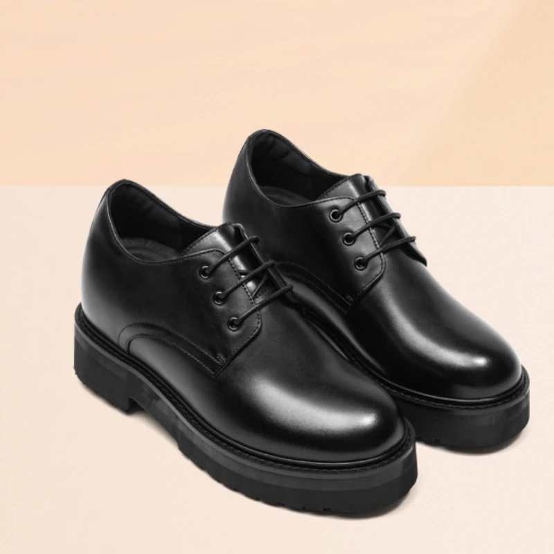 Women's Fashion Comfortable Casual Thick Platform Invisible Elevated Shoes Genuine Leather 8cm Height-increasing Dress Shoes for