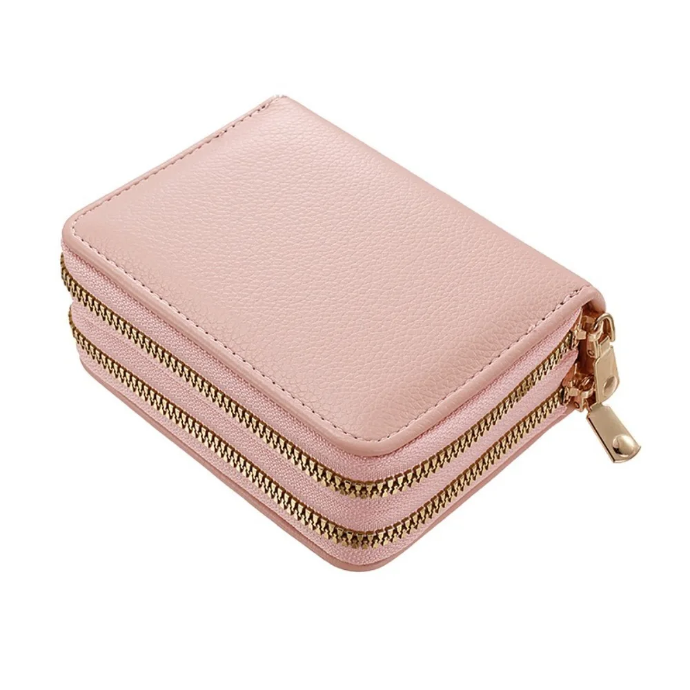 

Simple Solid Color Organ Card Bag Double Zipper Multi Card Slot Short Wallet Card Holder Large Capacity Women Coin Purses Ladies
