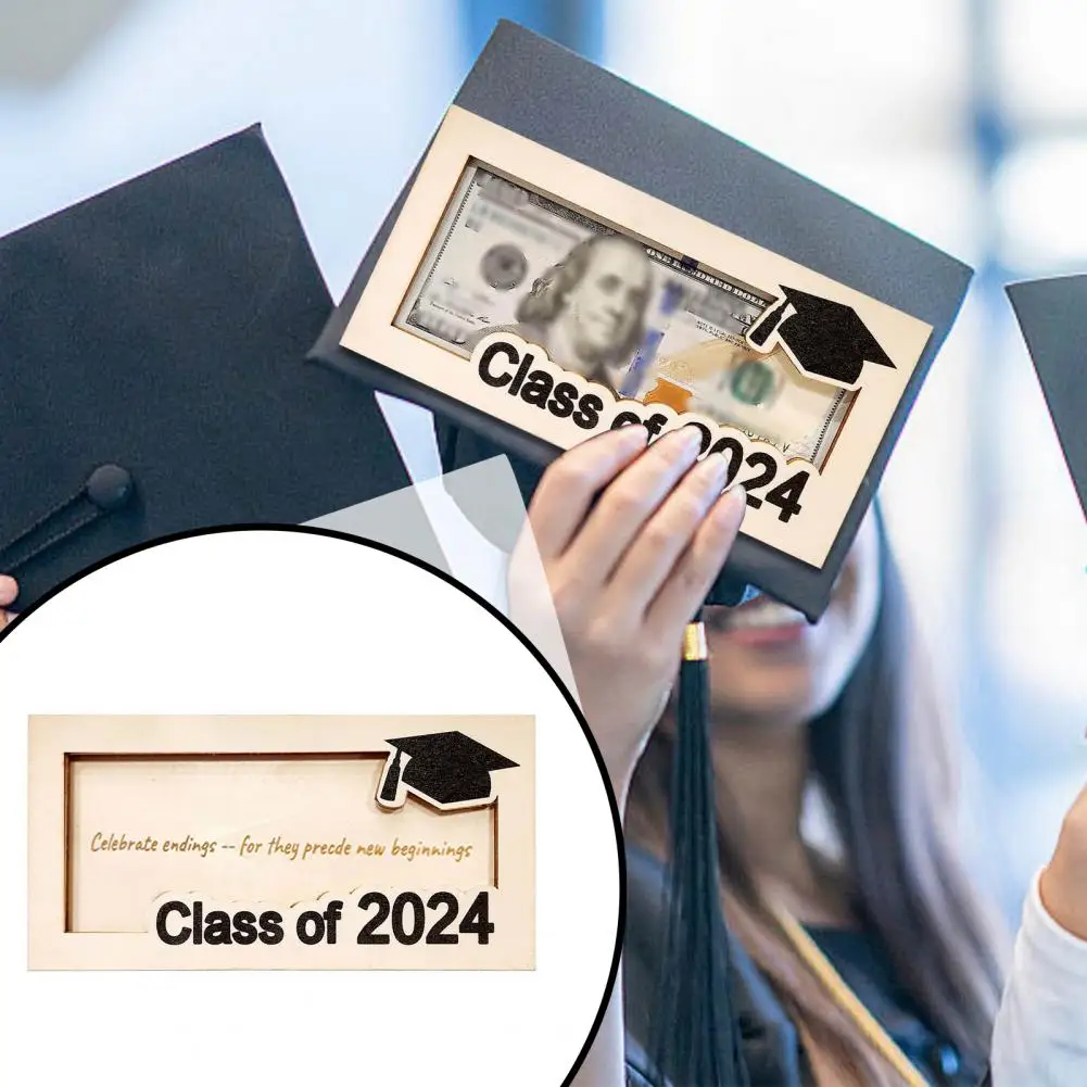 Graduation Cash Clip Class of 2024 Graduation Money Holder Wooden Wallet Photo Frame Gift Box for Graduates Cash for Grad