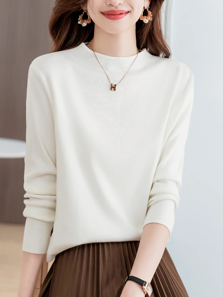 

White Knitted Fce Lined Long Sve Women's Sweater Faionable Outerwear Inner Wear Commute Sle Slim Fit Base irt