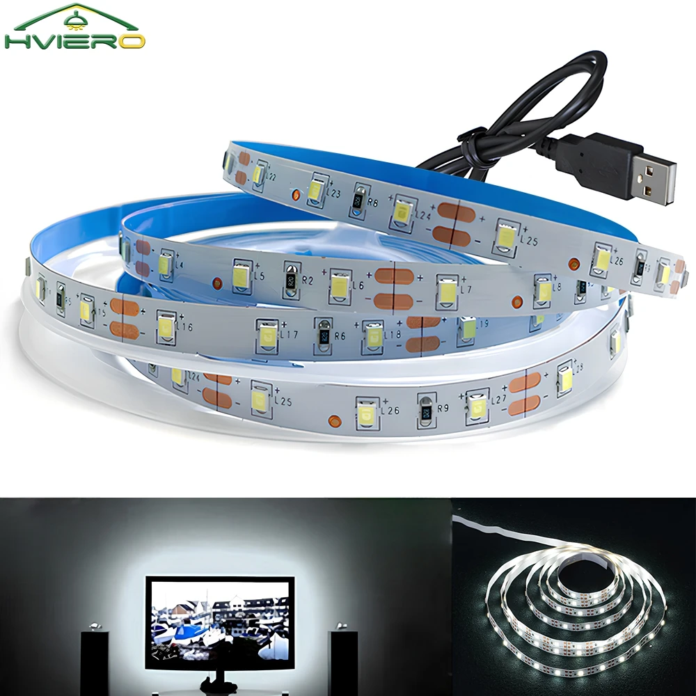 

5V 2835 60LEDs/m White Warm-white LED Strips Light Decoration Lighting USB Ribbon Lamp for TV Festival Party Bedroom BackLight