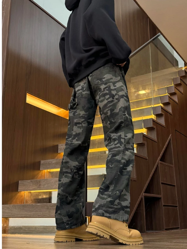 

American Retro Camouflage Workwear Pants Men's Autumn Winter Straight Leg Long Pants High Street Cleanfit Logging Casual Pants