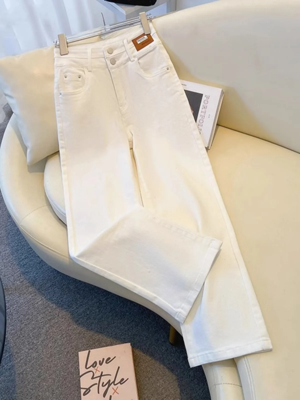 

Широкие джинсы с высокой талией в стиле ретро, женские свободные повседневные универсальные брюки прямого кроя, весна-осень, новые белые джинсовые брюки