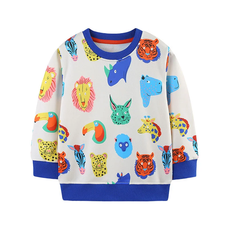 

2025 New Models 2-7T 95% Polyester Animals Printed Boys Sweatshirts Children's Shirts Long Sleeve Kids Autumn Spring Clothes