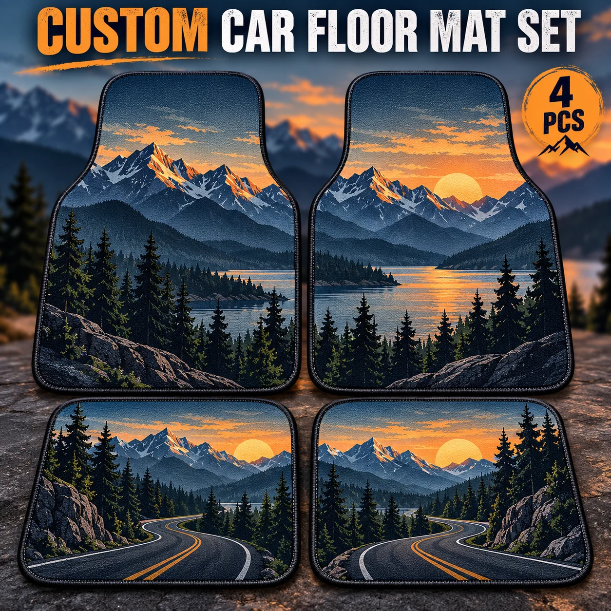 Personalized Car Mats 4 Piece Set Custom Car Floor Mats Polyester Non Slip Front Rear Auto Interior Set for Universal Vehicle