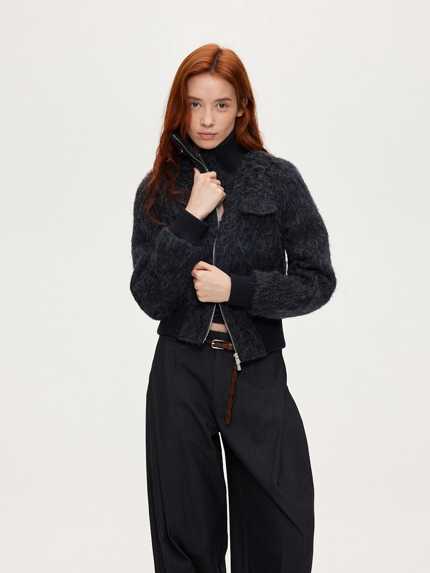 

Женское модное пальто Acosoy 2025 из твида с высоким воротником и двойной молнией, из шерсти альпака, осеннее, премиум-качество