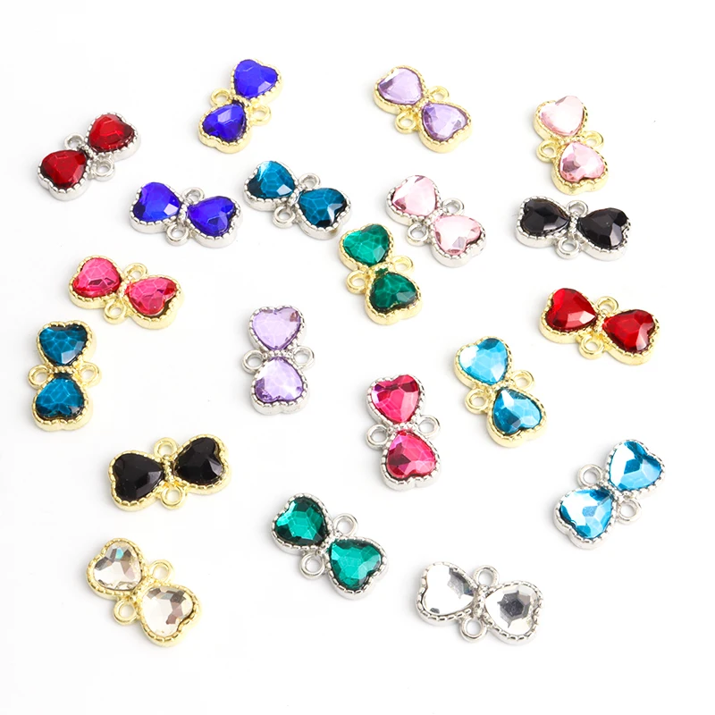 10pcs Gold Plated Crystals Bowknot Connector Charms Fashion Rhinestone Bow Pendant DIY Earrings Bracelet Jewelry Making Supplies