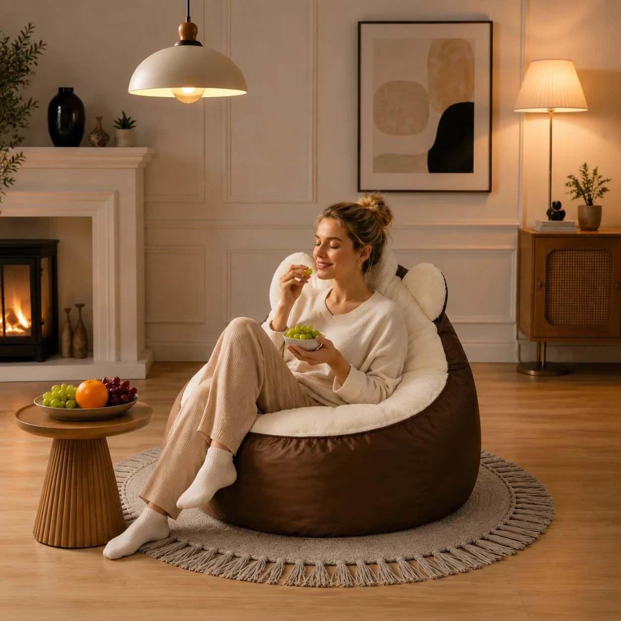 Cartoon Mouse Ear-shaped Beanbag Chair, Beanbag Sofa, Leather + Plush Dual Fabric Design, Sponge-filled Non-slip Bottom