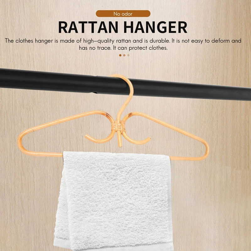 A25U2Pcs Rattan Clothes Hanger Natural Rattan Hand-Woven 3 Hook Hanger for Home Wardrobe Clothing Store Decor 40x20cm