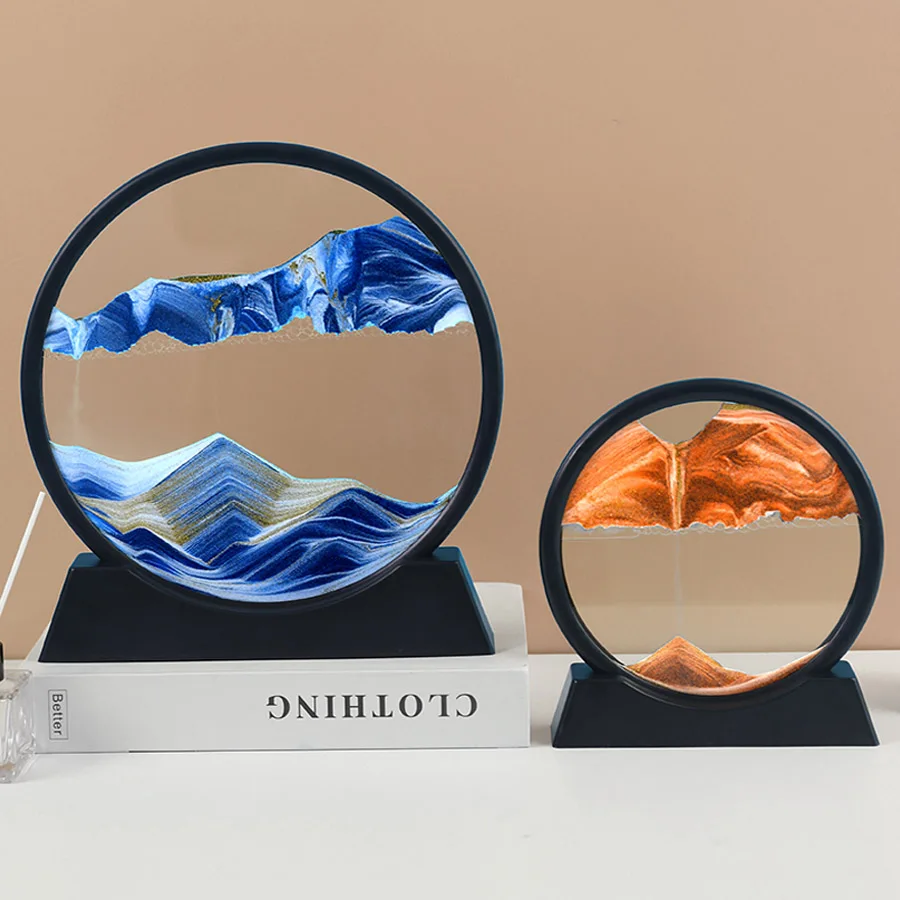 3D Hourglass Quicksand Moving Sand Art Picture Round Glass Deep Sea Sandscape Craft Flowing Painting Office Home Decor Gift