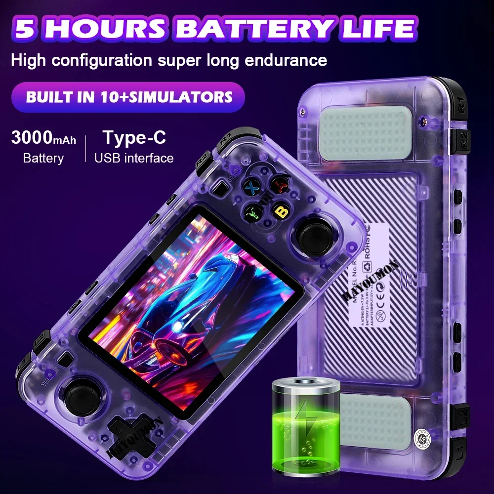 Transparent Black R36H Retro Handheld Video Game Console 3.5 Inch IPS Screen 15000+ Games 10+ Emulator for PS1/PSP/DC/N64/GB