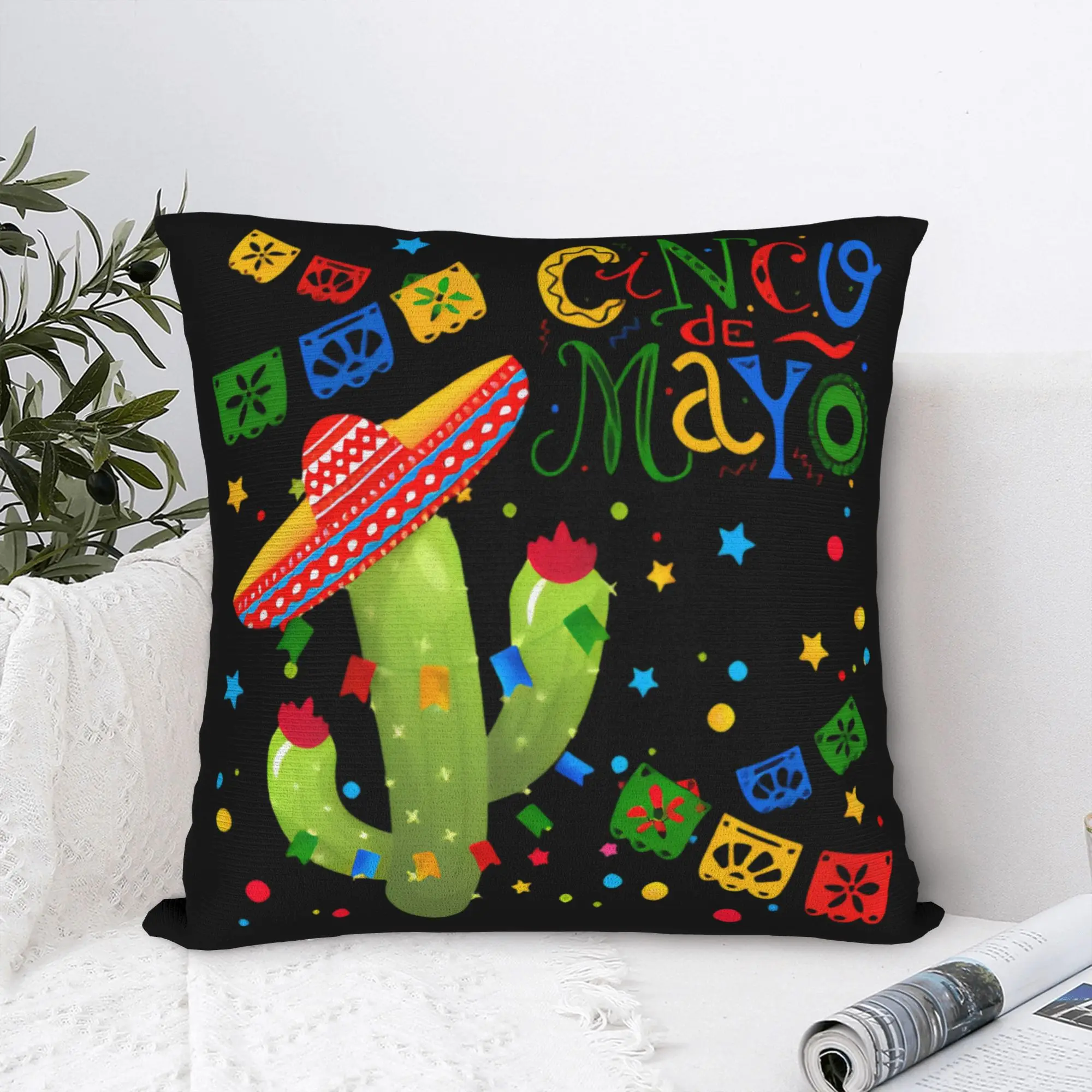 Let's FIESTA Party Printed Pillow Case Mexican Amigo Cinco De Mayo Sombrero Comfy Pillow Cover Novelty Pillowcases