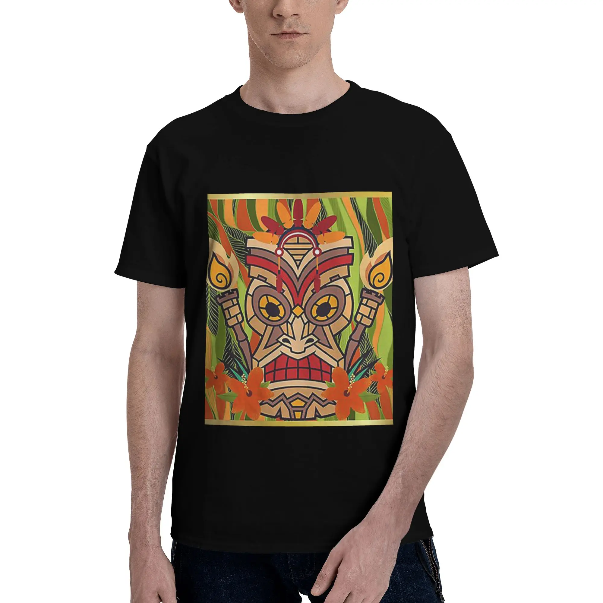 

Ethnic Totems Of Indians Tiki 100% Cotton T-Shirt Men's Classic T Shirts Men O-Neck Short Sleeve S-6XL