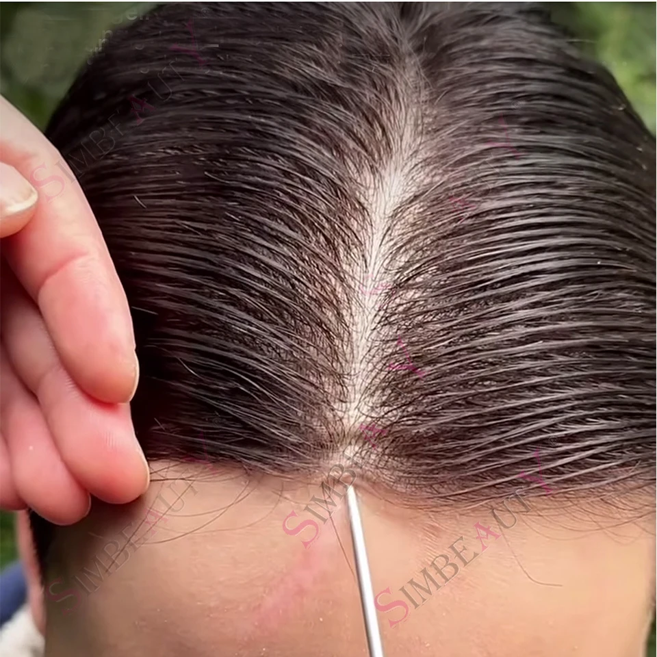 خط الشعر الطبيعي 0.02 مللي متر سوبر رقيقة بولي الجلد 80 ~ 90% الكثافة الرجال الشعر المستعار أسود رمادي ذكر باروكة من شعر طبيعي نظام الاصطناعية الشعرية #1