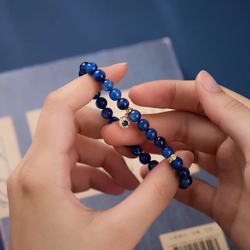 

Натуральный кианит 6 мм для женщин, высококачественный браслет с синими кристаллами из циркона