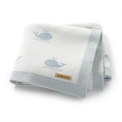 Newborn Baby Blanket 90*70CM Knitted Infant Boy Girl Bedding Quilt Fashion Cute Cartoon Whale Stroller Swaddling Wrap Super Soft