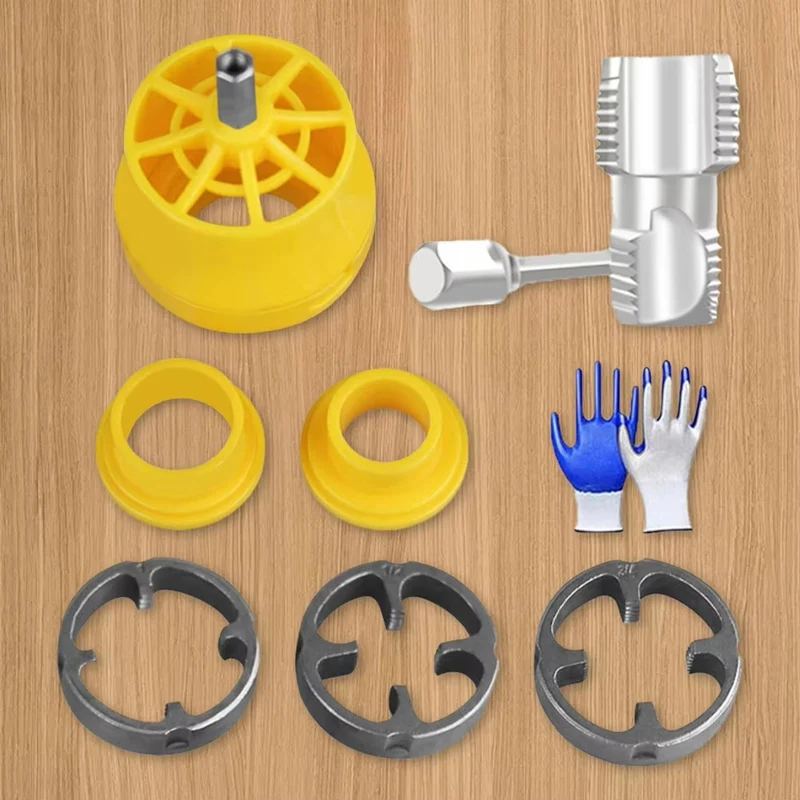 GIGI Rubinetto per tubi in plastica Set con 3 stampi 1/2 3/4 1 pollice Infila tubi Strumento idraulico Filettatura per tubi Trapano elettrico compatibile