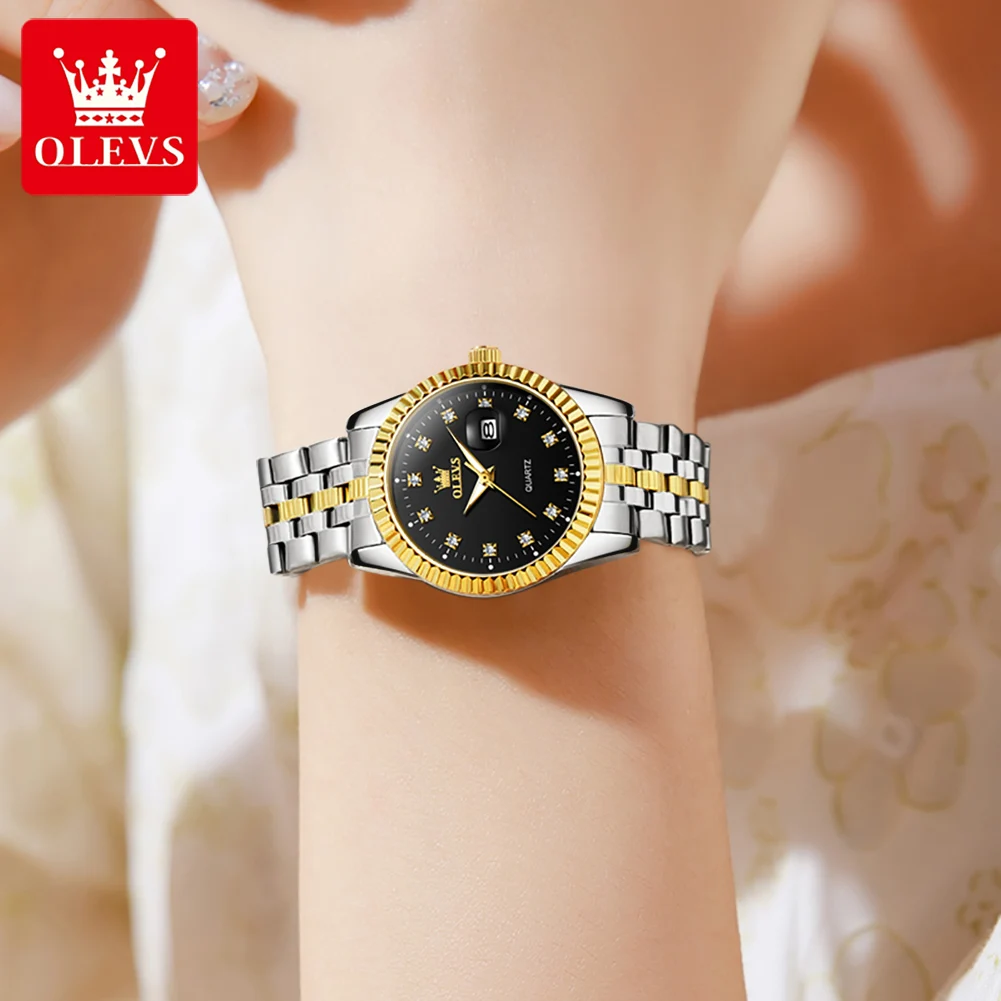Olevs relógios femininos de luxo marca superior aço fino original relógio de pulso quartzo para senhora à prova dwaterproof água data luminosa rosca moldura 5520