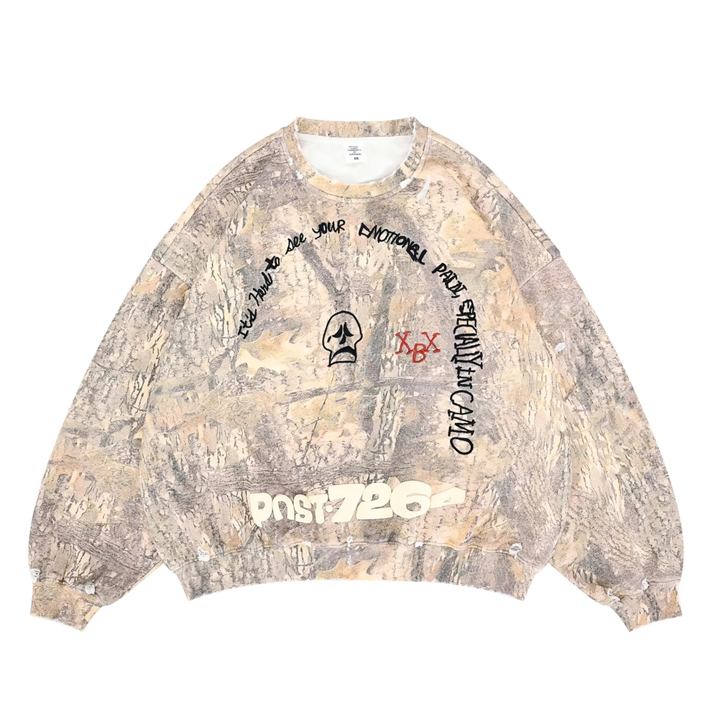 

Retro Camouflage Embroidery Distred Bubble Letter Loose round Ne Hoodie Jaet for Men And Women Casual Comfortable Stre...