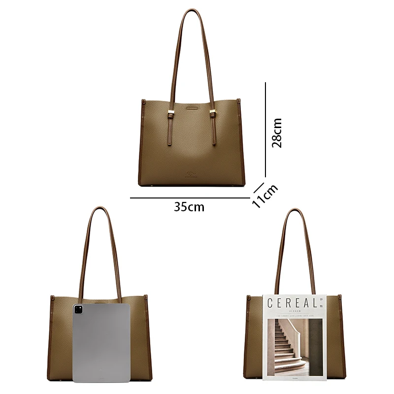 Solid Color Simple Large Capacity Women's Tote Bags High Quality Soft Leather Female Handbag Luxury Trendy Women Shoulder Bag