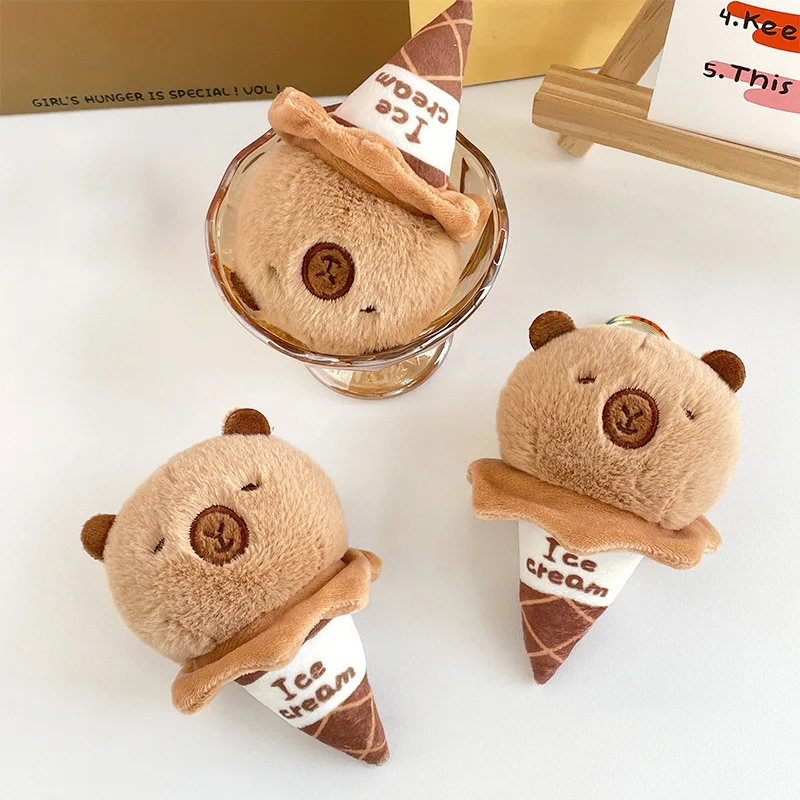 Bonito Ice Cream Shape Keychain, Capybara Plush Toy, Pingente Dos Desenhos Animados, Soft Stuffed Doll, Ornamentos, Acessórios Saco Do Carro, Decoração Chaveiro