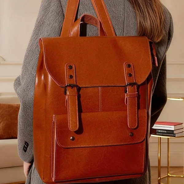 Large Capacity Light Luxury High-end Retro Unisex Backpack Genuine Leather Wear-resistant Cowhide Laptop Bag College Style