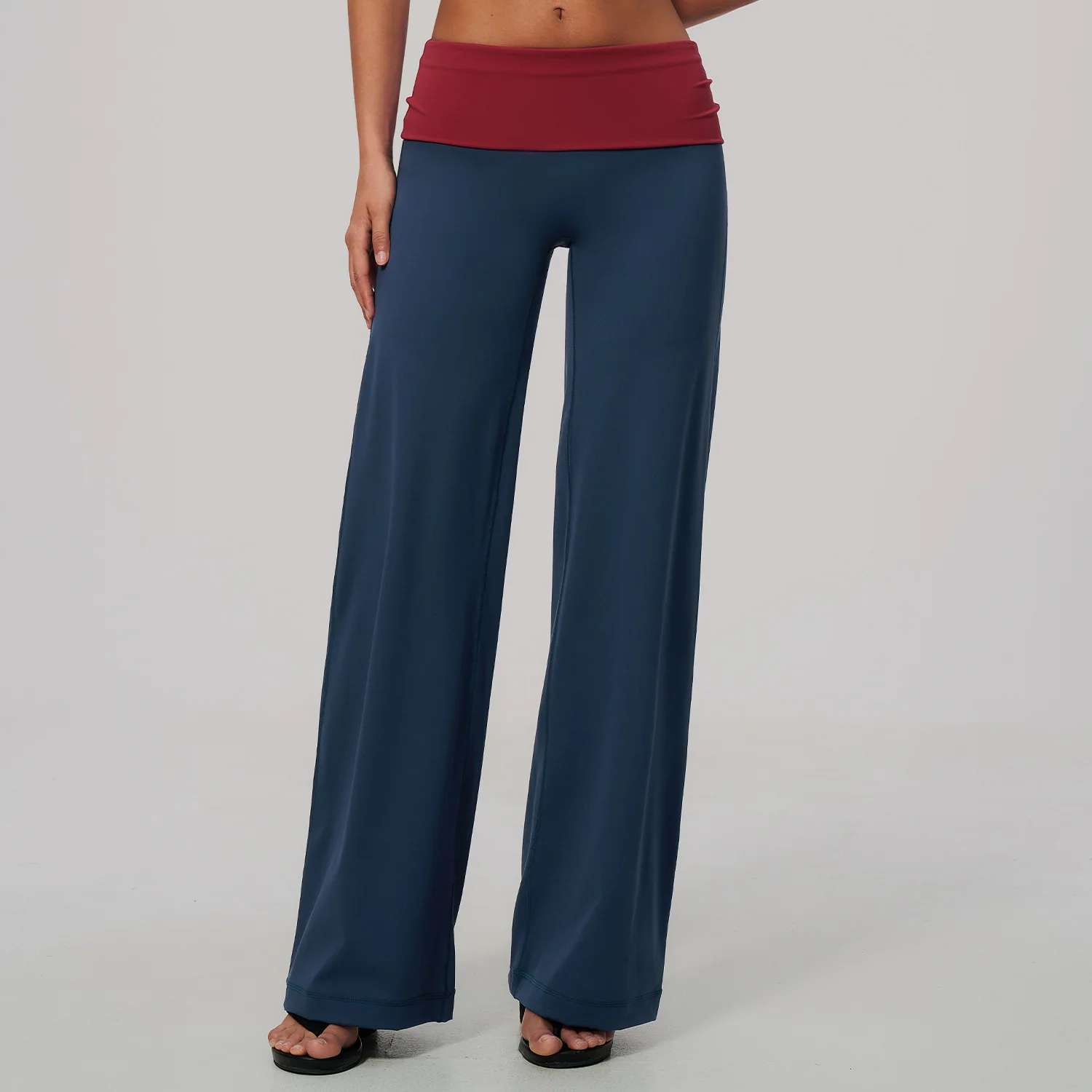 High Waist Yoga Pants Color Block Folded Waist Tummy Control Hip Lifting Outdoor Running Fitness Sports Long Trousers