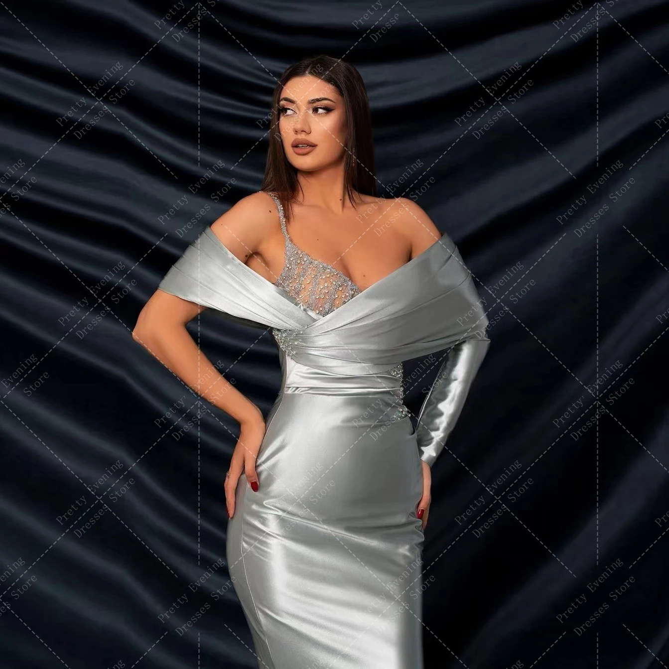 Modern Celebrity Empire abiti da sera Mermaid Crystal V Neck Off The Shoulder Prom Gowns abiti da festa formali da donna eleganti