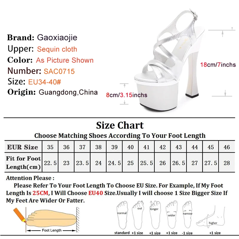 Cross Buckle Strap Fashion Women Shoes Glitter Model Catwalk Shoes Club Thick Sole Platform Sandals Summer 18CM Super High Heels