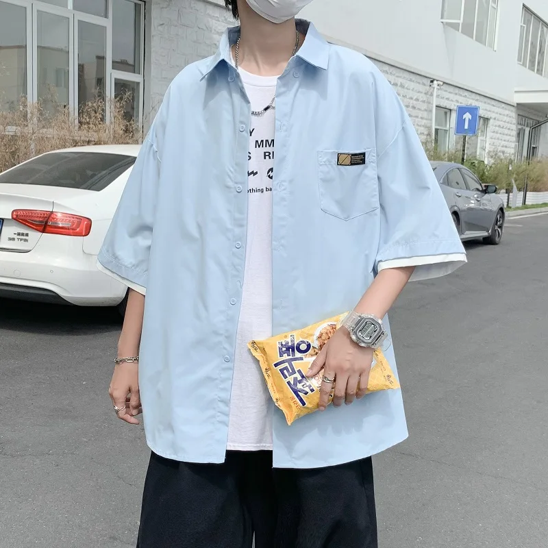 

Short Sleeve Casual Shirt for Men Summer Lightweight Fashionable Spring Autumn Male Fashionable Shirt Youth Popular Pure Color
