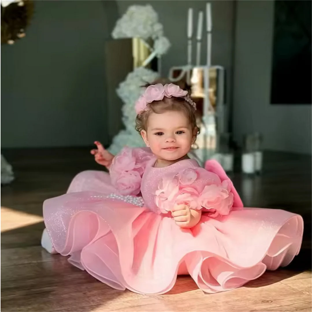 Pink Shiny Tulle Girl Women Prom Gowns Mother and Daughter DressRuffles Tulle Mommy Girls Party Birthday Dress Gustomized