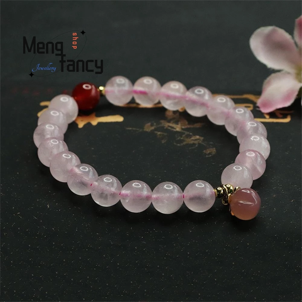 Natural Pink Crystal Bracelet Salt Source Peach Simple Elegant  High-grade Bracelet Ancient Luxury Quality Jewelry Holiday Gifts